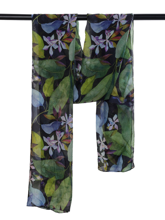 Midnight Orchid Grove Scarf – Pure Silk Wrap | Tropical Botanical Print
