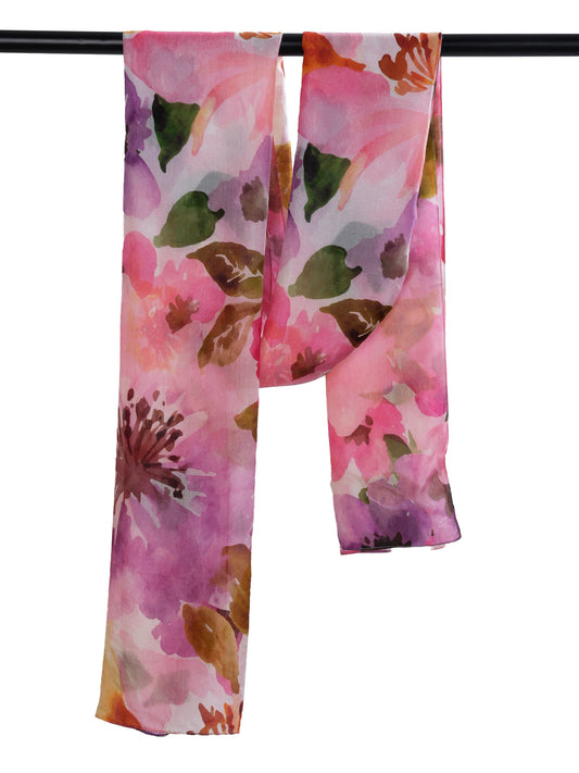 Blossom Watercolor Scarf –Pure Silk Wrap | Hand-Painted Floral Print