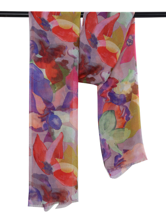 Vivid Fantasy Floral Scarf – Modal Silk Designer Wrap | Multicolor Abstract Botanical Print