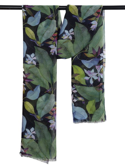 Midnight Orchid Grove Scarf – Modal Silk Wrap | Tropical Botanical Print