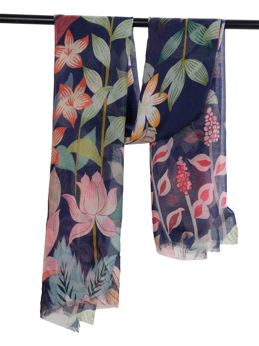 Midnight Garden Scarf – Modal Silk Wrap | Botanical Floral Print