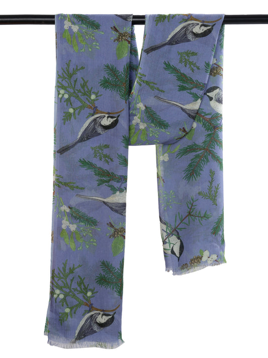 Woodland Bird Scarf – Modal Silk Wrap | Winter Botanical Print