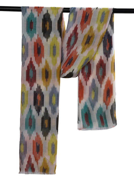 Tribal Harmony Abstract Scarf – Modal Silk Designer Wrap | Multicolor Ikat Geometric Print