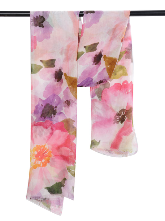 Blossom Watercolor Scarf – Modal Silk Wrap | Hand-Painted Floral Print