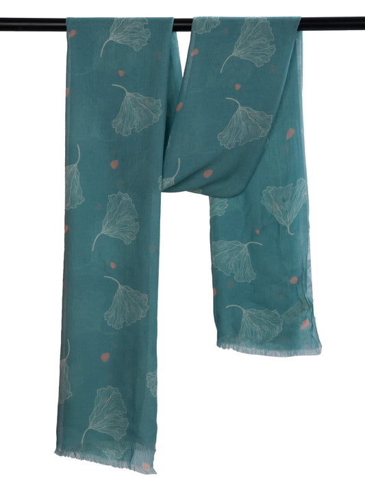 Ginkgo Breeze Scarf – Modal Silk Wrap | Minimal Botanical Leaf Print