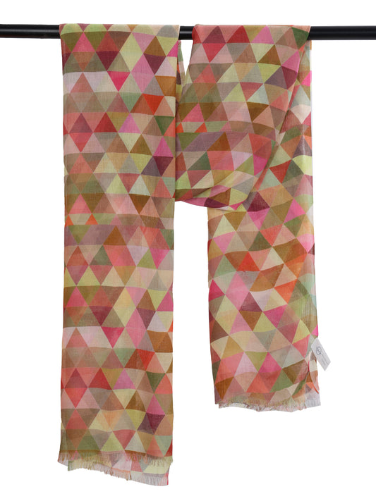 Geometric Mosaic Scarf – Modal Silk Designer Wrap | Multicolor Triangle Abstract Print