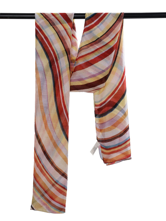 Sunset Waves Abstract Scarf – Pure Silk Designer Wrap | Multicolor Striped Art Print