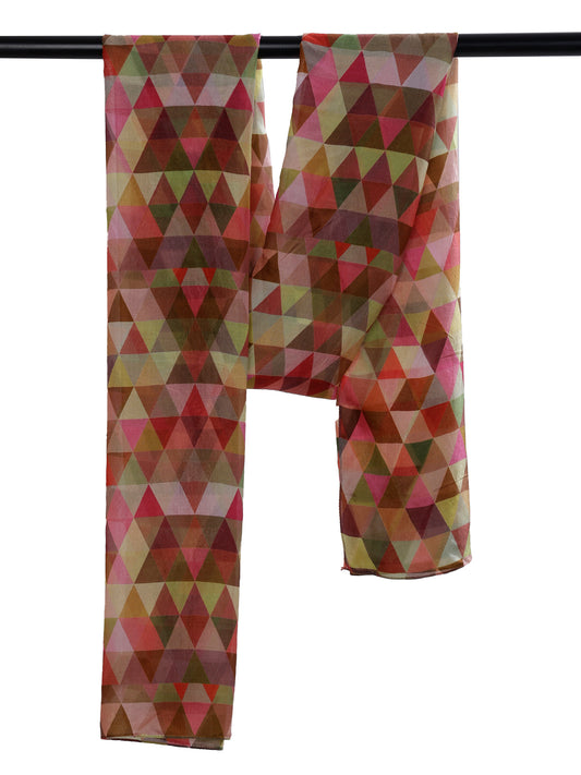Geometric Mosaic Scarf – Pure Silk Designer Wrap | Multicolor Triangle Abstract Print