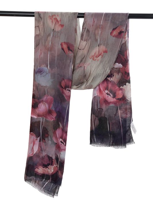 Midnight Bloom Scarf – Cotton Voile Wrap | Dark Floral Garden Print