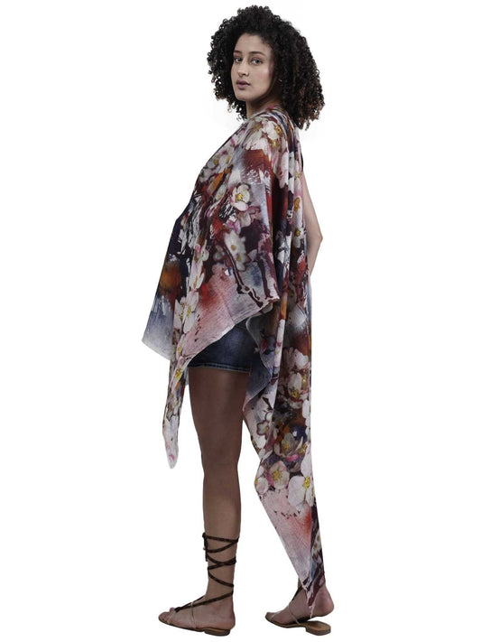 Blossom Symphony Floral Scarf – Modal Silk Designer Wrap | Watercolor Cherry Blossom Print