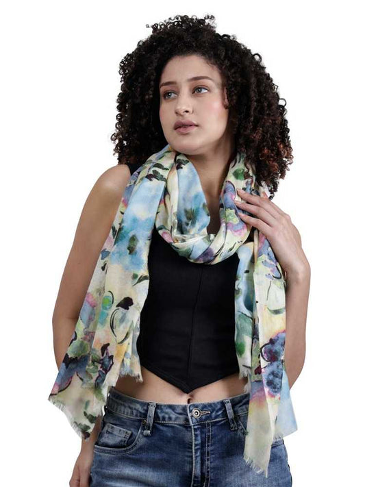 Floral Fine Twill Merino Silk Designer Scarf