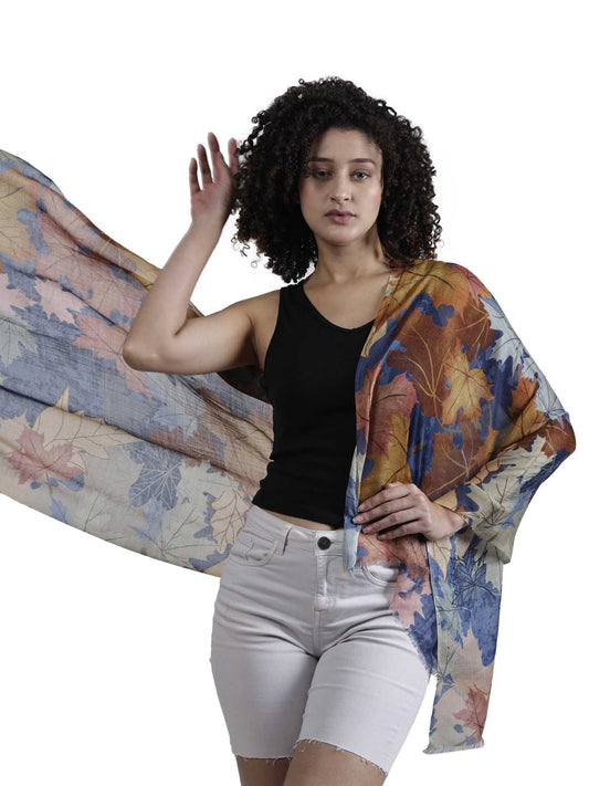 Autumn Maple Leaf Scarf – Merino Wool  Silk Designer Wrap | Fall Botanical Print
