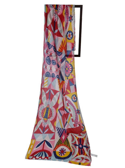 Geometric Playground Print Pure Silk Designer Scarf