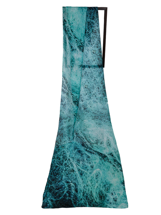 Curly Blue line Weave Abstract Print Pure Silk Designer Scarf