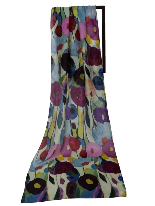 Floral Print Pure Silk Designer Scarf