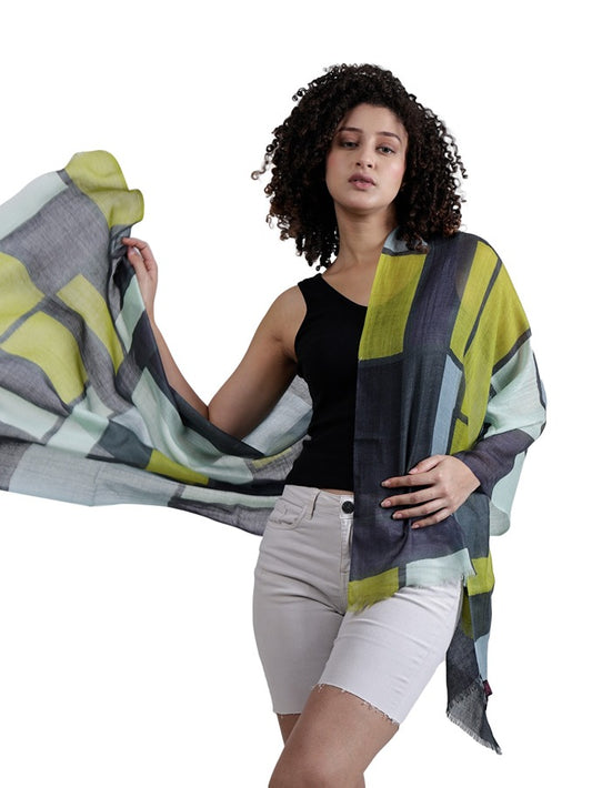 Geometrical Fine Merino Silk Designer Scarf