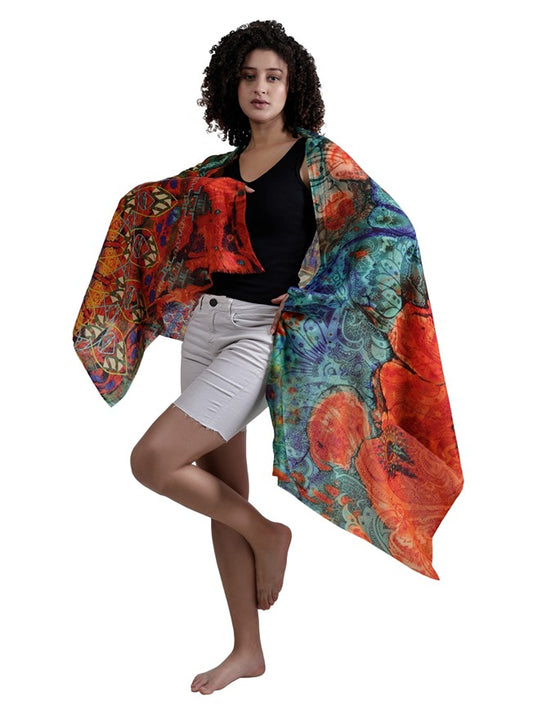 Abstract Print Merino Silk Designer Scarf