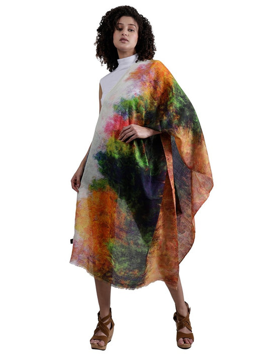 Oil Colors Landscape Artwork Linen Designer Scarf