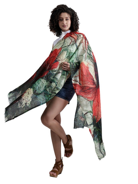 Floral Artwork Fine Merino Silk Designer Scarf