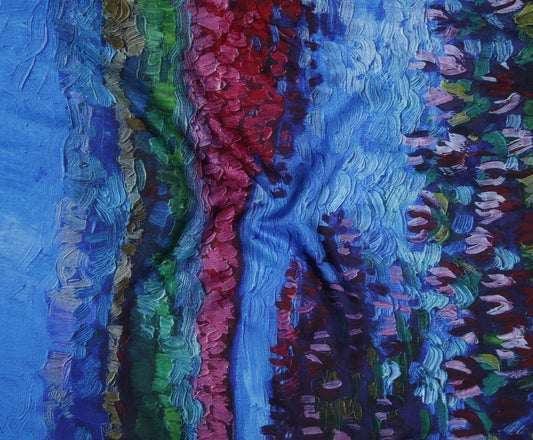 Water Lily Lake Abstract Scarf – Merino Fine Wool Designer Wrap | Monet Inspired Old Masters Print