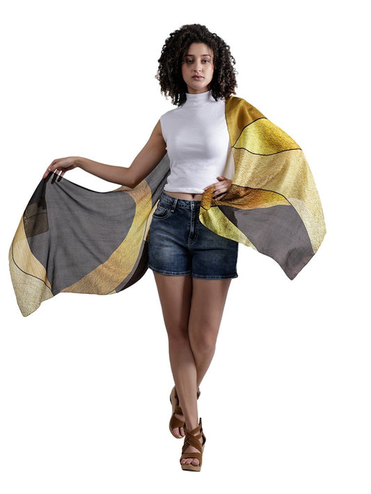 Golden Abstract Artwork Pure Silk Designer Scarf