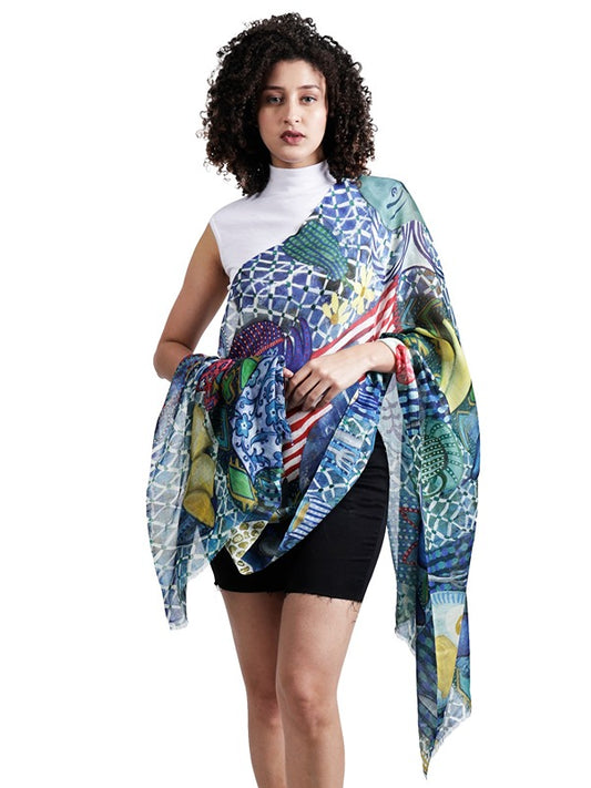Abstract Merino Silk Designer Scarf