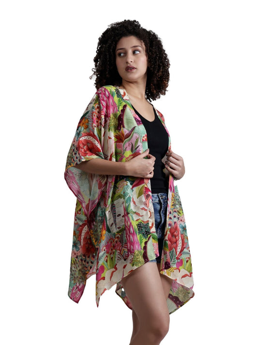 Cape caftan à motifs floraux