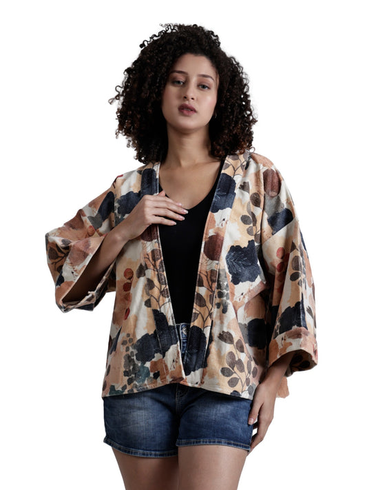 Kimono corto de terciopelo de algodón con estampado abstracto