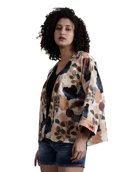 Kimono corto de terciopelo de algodón con estampado abstracto