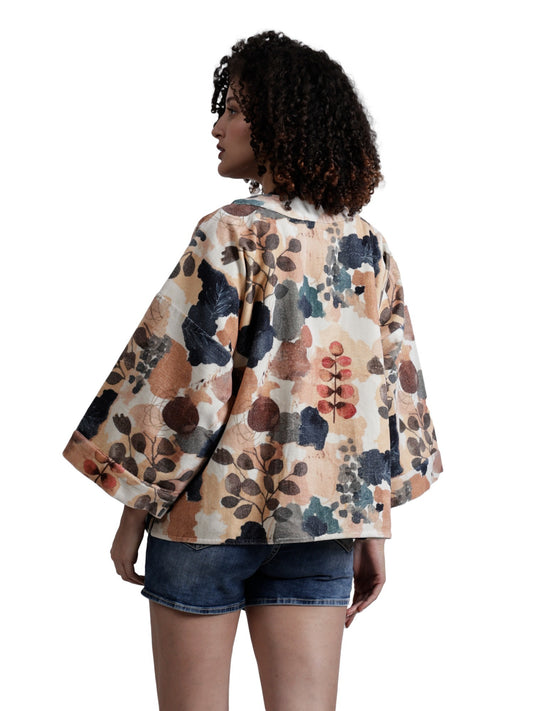 Kimono corto de terciopelo de algodón con estampado abstracto