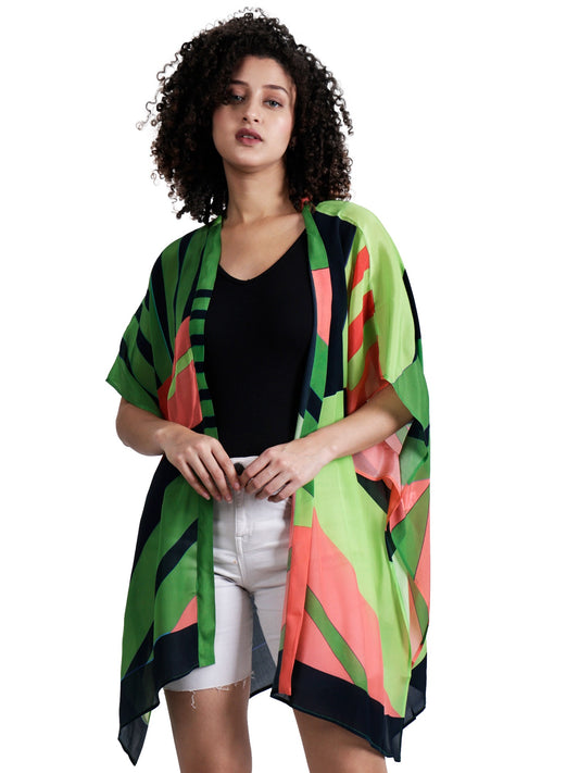 Geometric Blocks Viscose Crepe Kaftan Cape