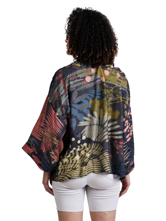 Kimono corto de muselina de algodón abstracto