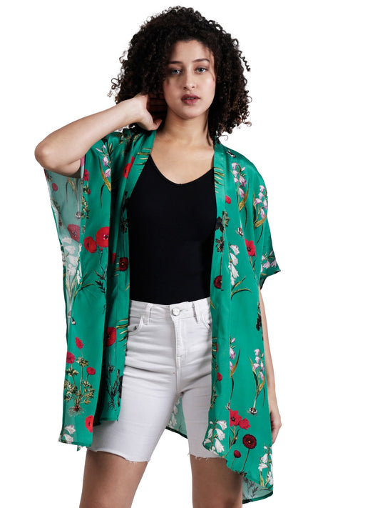 Jade Garden Viscose Crepe Kaftan Cape