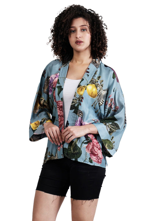 Kimono corto de muselina de algodón con estampado floral