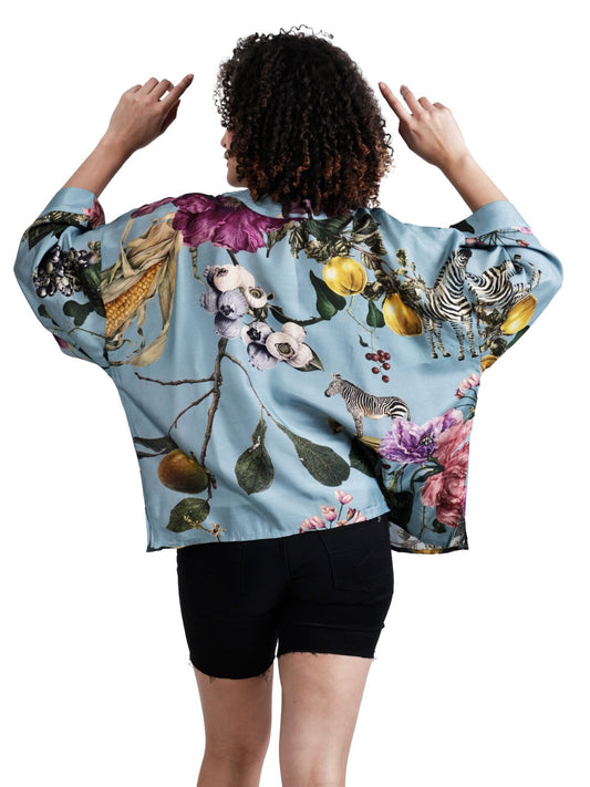 Kimono corto de muselina de algodón con estampado floral