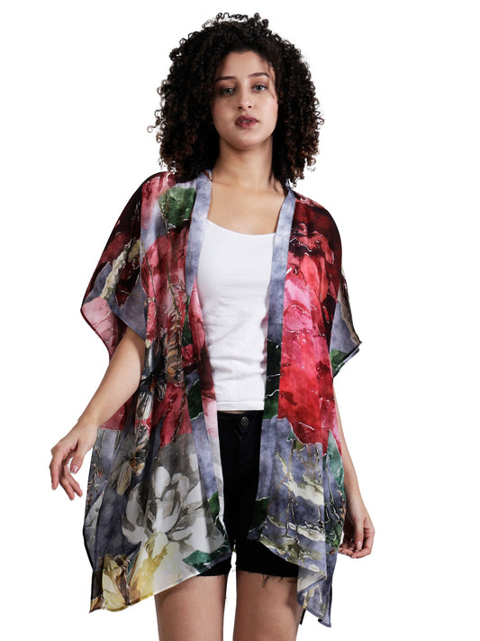 Floral Viscose Crepe Kaftan Cape