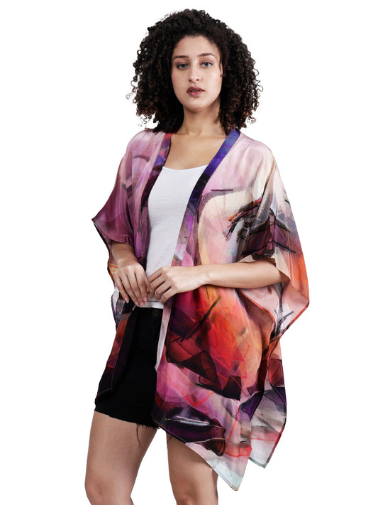 Watercolor Abstract Viscose Crepe Kaftan Cape