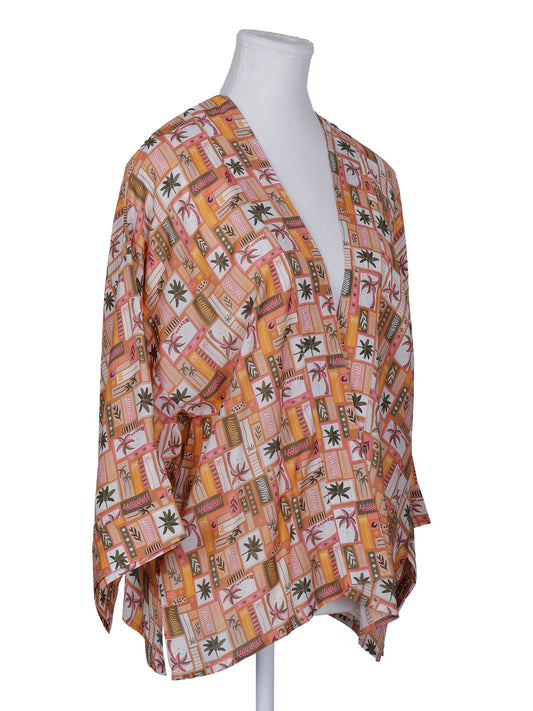 Kimono corto de muselina de algodón con estampado floral