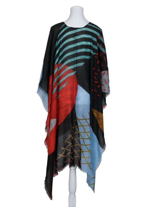 Geometrical Art Merino Wool Travel Cape