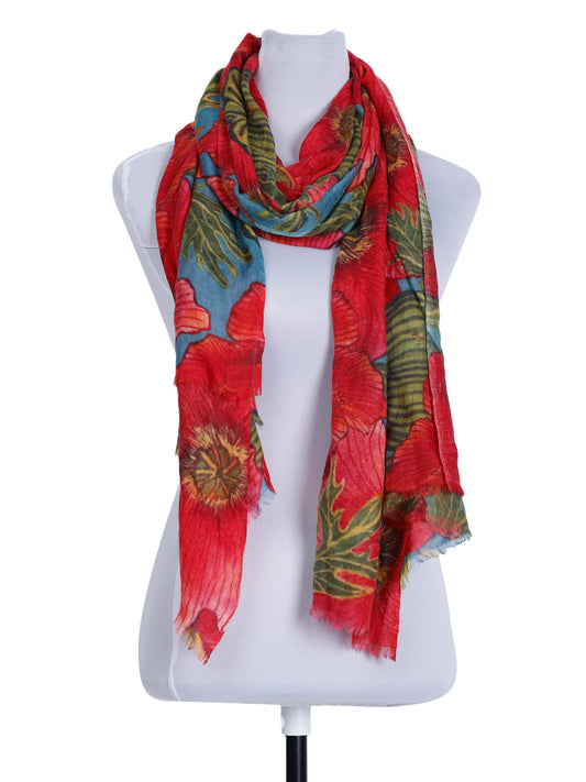 Floral Fine Merino Silk Designer Scarf