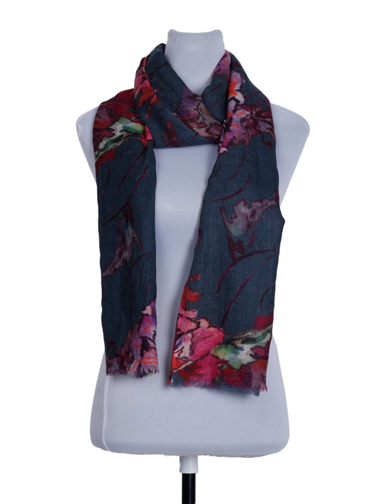 Floral Fine Merino Silk Designer Scarf