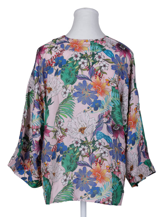 Blush Tropical Garden Short Kimono – Botanical Cotton Velvet Jacket