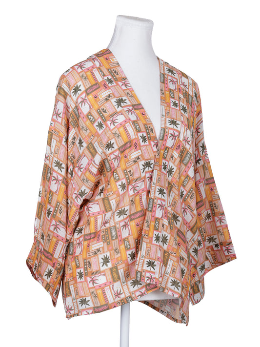 Kimono corto de muselina de algodón con estampado floral