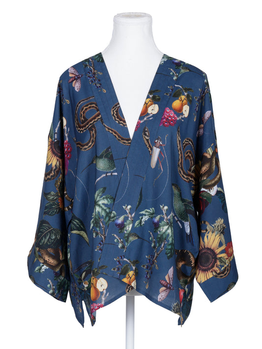 Kimono court en mousseline de coton fleurie