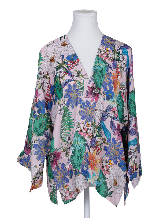 Kimono corto de muselina de algodón con estampado floral