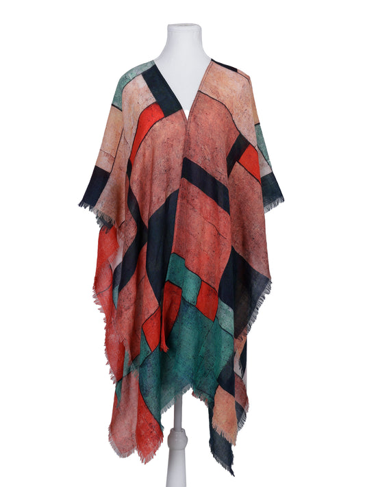 Geometrical Art Merino Wool Travel Cape