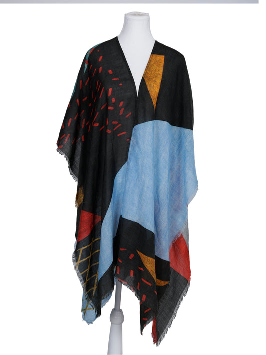 Geometrical Art Merino Wool Travel Cape