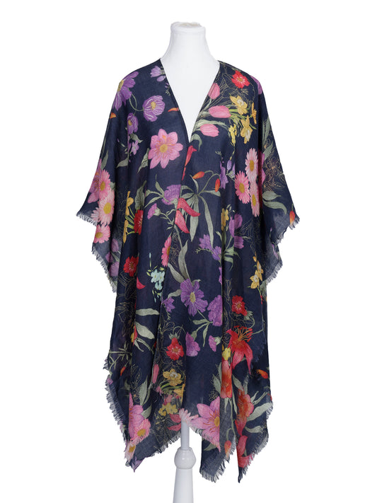 Floral Art Merino Wool Travel Cape