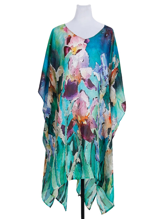 Caftan long en soie fleuri