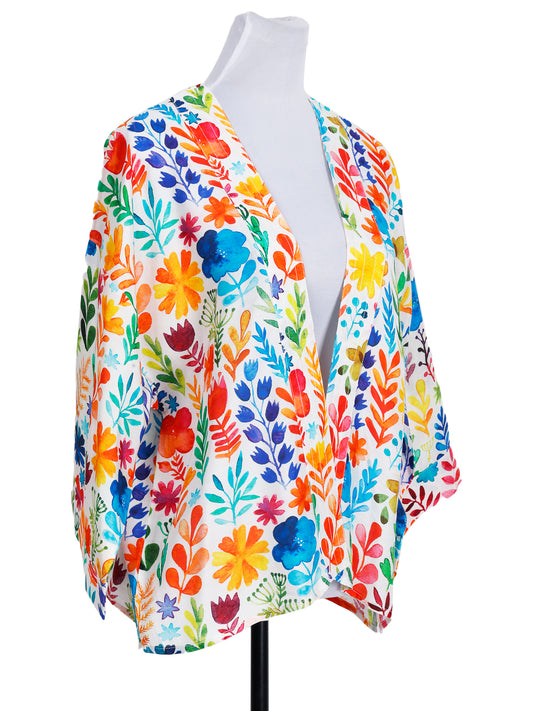 Floral Cotton Muslin Short Kimono